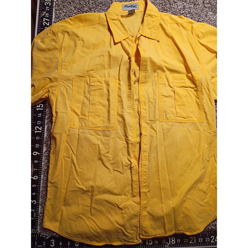 Free Fall Mens Yellow Cotton Short Sleeve Button Down Shirt Size L Pocket Front